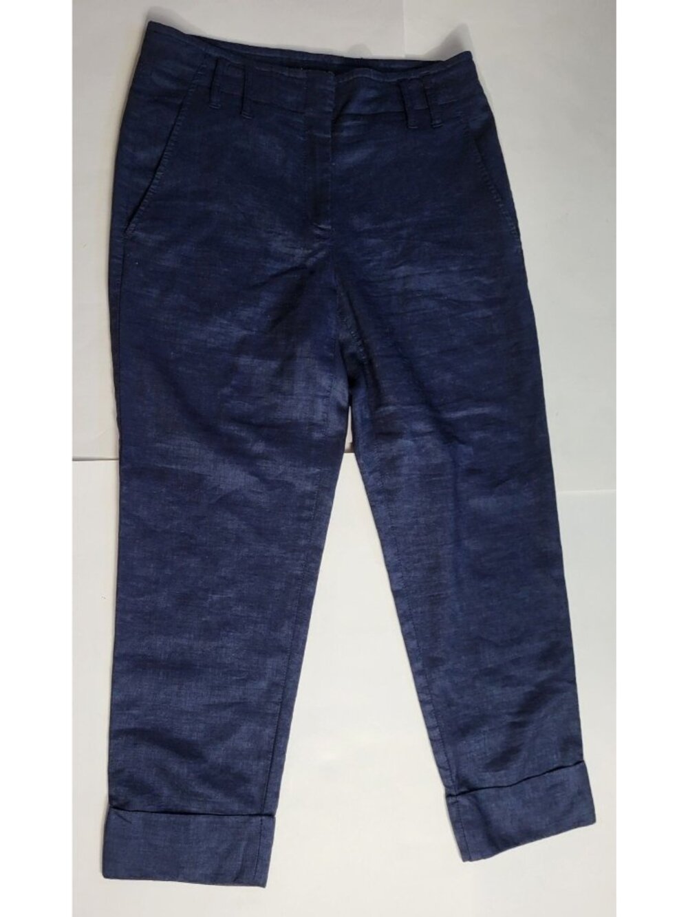Theory Womens Navy Linen Cuffed Pants Trouser Office Business Classic Size 8